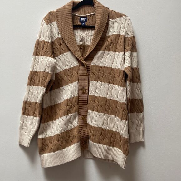Lands End Drifter Shawl Neck Cable Sweater Cardigan Stripe Size M - Picture 2 of 11